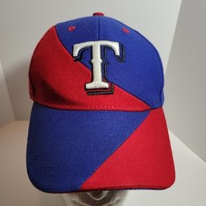 Texas Rangers Hat Cap Red Blue Colorblock Adjustable MLB Baseball Rare Wool